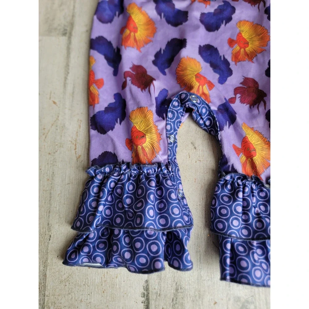 Pete Lucy 3-6 months purple fish romper baby outfit unique apparel